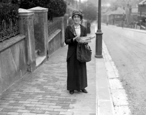 Service Prints: Girl postmans debut at Brighton. 1917 s