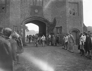 Castle Prints: A girls bicycle rally at Lullingstone Castle, Kent. Some of the participants