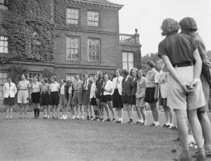 A girls bicycle rally at Lullingstone Castle in Kent. The girls parade in front