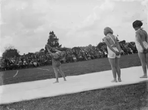 Open Air Prints: Girls perform at the Dartford Football Club gala. 1939
