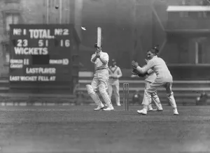 Gloucester versus Surrey at the Oval. Dipper hits Fenley to leg. 12 May 1927