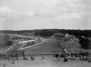 Ladies Prints: Goodwood Racecourse, Sussex, England. View of the course and grandstand