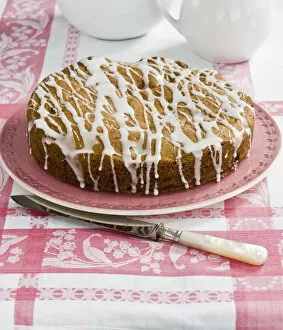 Baking Collection: Gooseberry cake with drizzled water icing. credit: Marie-Louise Avery / thePictureKitchen