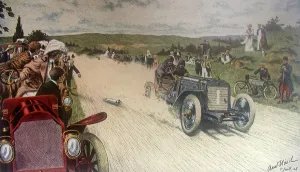 Spectators Prints: The Gordon-Bennettt Trophy 1905. The winners is Thery on his Brasier