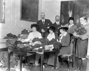 Furniture Prints: Grand Duke Michael, Countess Zia and Nada Torby collecting funds for scarves and socks for soldiers