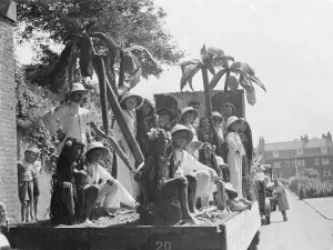 The Gravesend Carnival procession in Kent. South Sea Islands float The Gravesend Carnival procession in Kent. South Sea Islands float