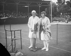 Great Britain versus France ladies tennis match at Eastbourne Betty Nuthall and Mme Vaussard