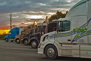 Trucks Collection: A great selection of trucks parked up at dusk on a Ontario service station SW of