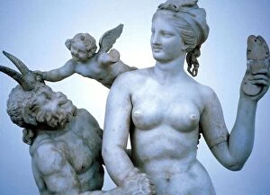 Paranormal Collection: Greek Mythology. Venus, Cupid and Pan. Ancient greek statuary of Venus, Cupid