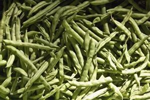 Vegetables Collection: Green french beans for sale in covered market in Limassol southern Cyprus credit