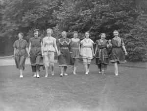 Guests wear bathing costumes of the 19 century at London party. At a party given