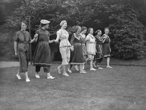 Guests wear bathing costumes of the 19 century at London party. At a party given