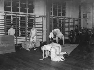 Young Men Prints: Gymnastics demonstration by boys at the Dartford Technical School in Kent