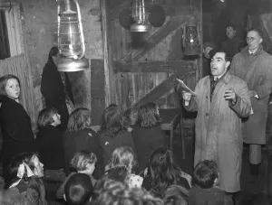 Gypsy childrens Sunday school in the cow shed in St Mary Cray. Gypsy Williams talking