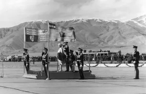 Royal Families Prints: H. M. Queen Elizabeth II and the Shah of Persia take the salute at the official welcoming