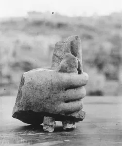 Front and back of the hand of a marble statue from the Palestine excavation 1924