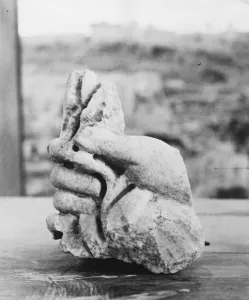 Front and back of the hand of a marble statuette from the Palestine excavation 1924