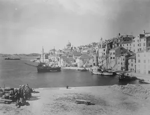 Boats Prints: Harbour of Sibenik in Croatia December 1921