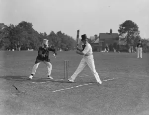 Adult Prints: Top hats and side whiskers were worn by players in an old time cricket match between Tonbridge