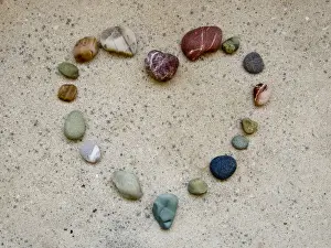 Blue Prints: Heart shape made of various coloured Cypriot pebbles credit: Marie-Louise Avery