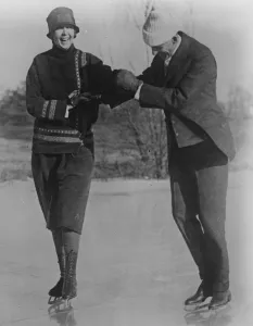 Henry Ford on a skating holiday. Henry Ford, the motor car king, skating on the Sudbury pond