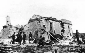 The Heroic Gallipoli Landings : Transports and Captured Guns. Seen here after