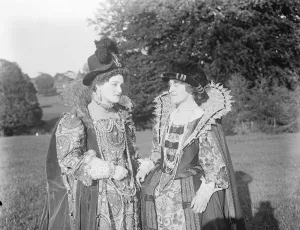 Historical pageant at Wincanton, Somerset Miss J E J Collard ( left ) as Queen Elizabeth