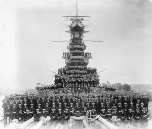 HMS Hood after refit at Devonport, Devon Rear Admiral SirF L Field, KCB, CMG
