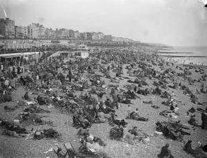 Holiday Crowds Seek The Sun at Brighton Whitsun holidaymakers, searching for the sun