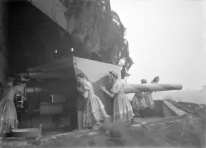 1940s Prints: Home defence troops are left in drag as their Christmas charity performance was interrupted