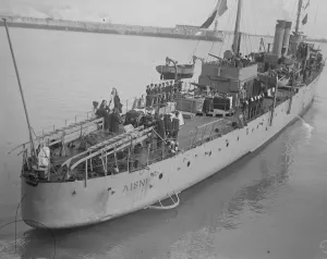 Home going of French dead soldiers. Embark at Dover for France. The destroyers
