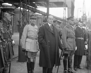 Home going of French dead soldiers. Embark at Dover for France. Vicomte de la Panouse
