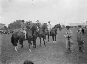 Horse jumping at the Bexleyheath Gala in Kent. Riders line their mounts up for