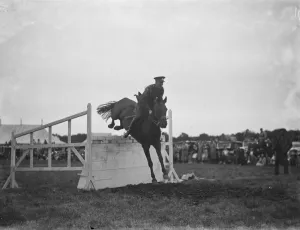 A horse show in Westerham, Kent. The show jumping competition. 1936