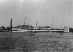 Hospital ship Maine in Port Said harbour, on her way to the Far East. 3 February