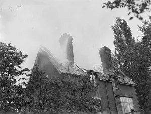 A house fire in Chislehurst, Kent. 1939