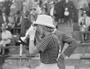 Presentation Prints: Hurlingham Ladies Polo. Hon Mrs Gurdon ( Grinsthorpe ) takes a drink from