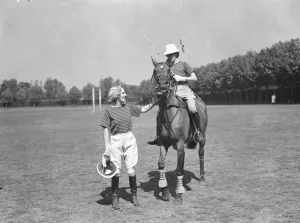 Hurlingham Ladies Polo. Hon Mrs Murrsey ( mounted ) and Hon Mrs Gurdon ( Grimsthorpe