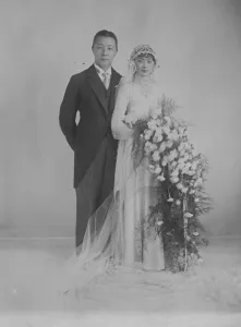 Important Chinese wedding. Mr Chang Hsueh Tseng, is here seen with his bride