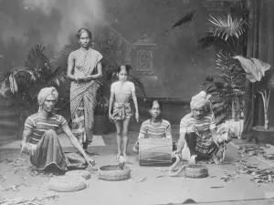 Indian types. An Indian juggler and his assistants, giving an exhibition of snake charming