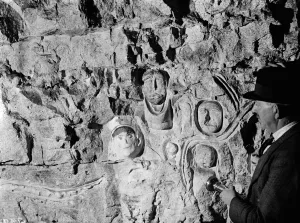 Wall Prints: Inside the Chislehurst caves showing the war time ( First World War ) carvings