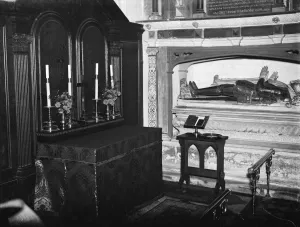 Furniture Prints: The interior of Lullingstone Church - altar front. 1937