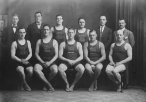 1920s 1920s 20s 20s Prints: International water polo match. England versus Ireland. English team. 7 September