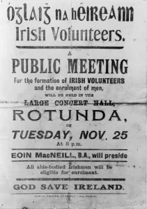 Irish rebel poster appealing for the enrolment of volunteers at a meeting presided