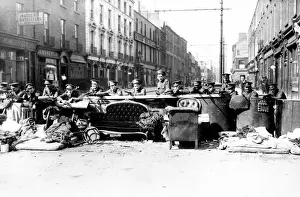 Ww1 Wwi World War One Prints: Irish Rebellion, 1916. OPS troops manning barricades across Talbot Street, Dublin