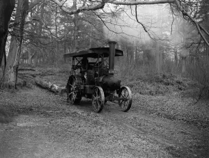 Iron horse dragging timber. 1931