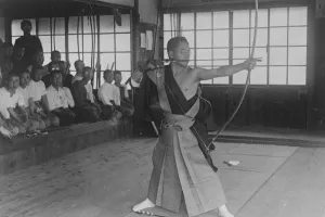 Japanese Archer in Ancient Costume A Japanese archer wearing an ancient ceremonial