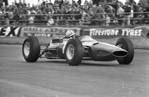John Surtees racing at Silverstone and finishing third in 10 July 1965
