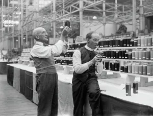 Judging honey at Crystal Palace show. 1934