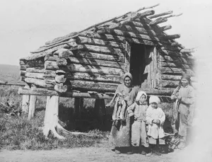 Kamchadal Hut. Kamchadals are settled natives of the Russian Peninsula 1920